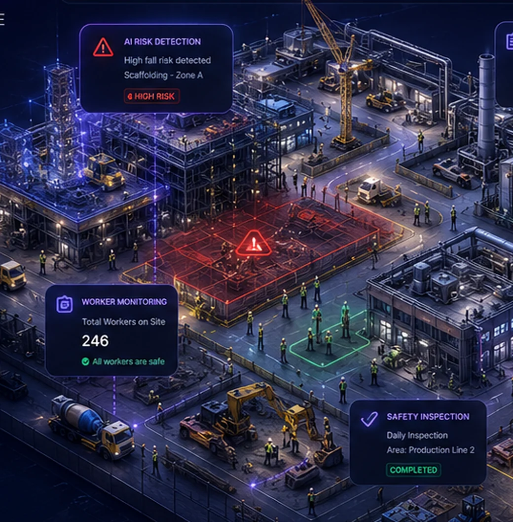 ISQ Shield Pro — live safety operations on an industrial construction site
