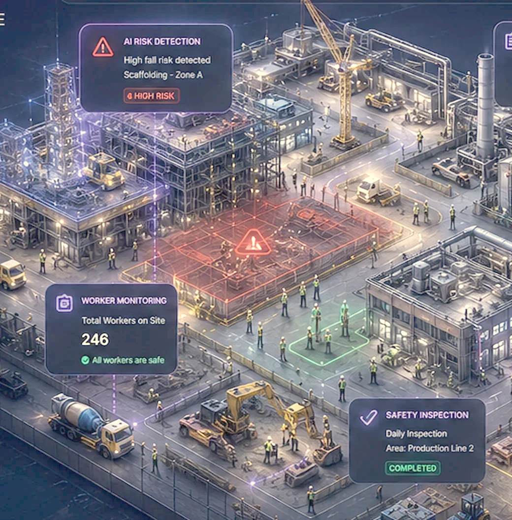 ISQ Shield Pro — live safety operations on an industrial construction site